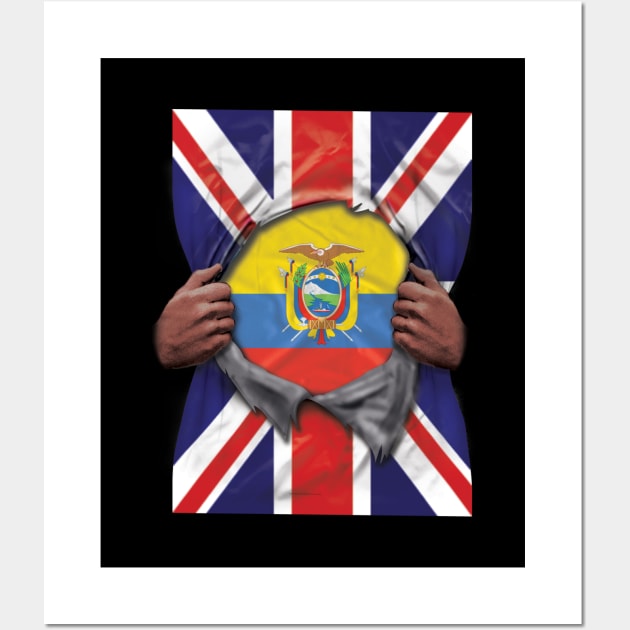 Ecuador Flag Great Britain Flag Ripped - Gift for Ecuadorian From Ecuador Wall Art by Country Flags